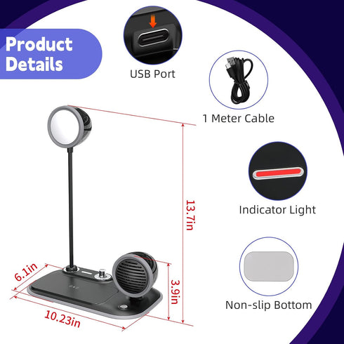 DICEYKNOD 3-in-1 15W 360 3 Dimmable, 800LM 85, LED Desk Lamp with Wireless Charger & Exclusive Bluetooth Speaker