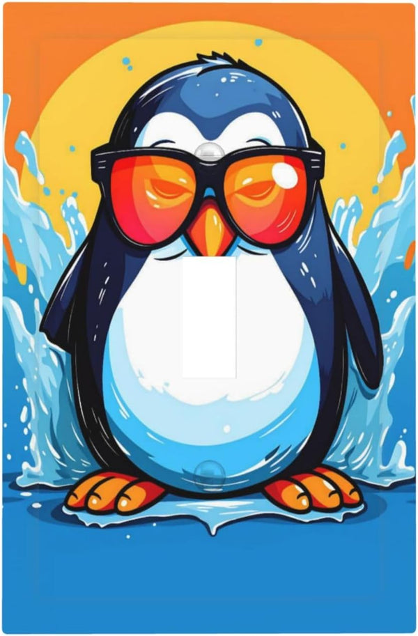 HTSAHKV Funny Penguin Wall Plate Light Switch Cover Single Gang Outlet Faceplate Print