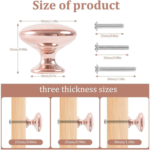 4X Polished Chrome Cabinet Hardware Round Mushroom Knob Drawer Handles 30mm/1.18" for Kitchen Cupboard Furniture Chest Door Dresser Bathroom (Rosegold) by OctinPris