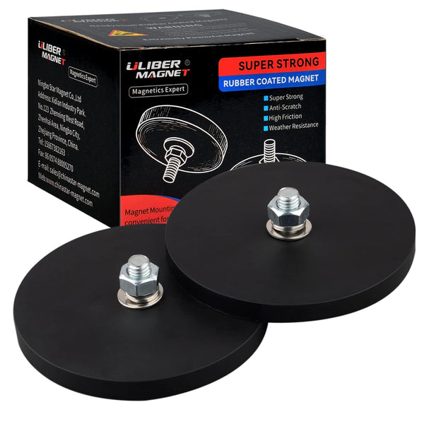 ULIBERMAGNET 2Pack Rubber Coated Magnet with M8 Male Thread Stud, 100lb Strong Neodymium for Outdoor Tools