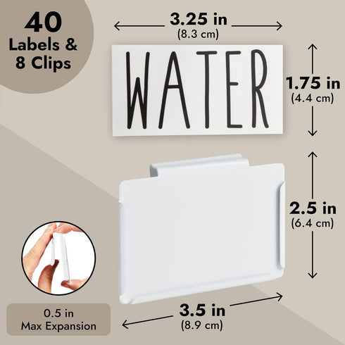 Talented Kitchen 8-Piece Metal Basket Labels Clip On Holders with 40 White Labels for Storage Bins