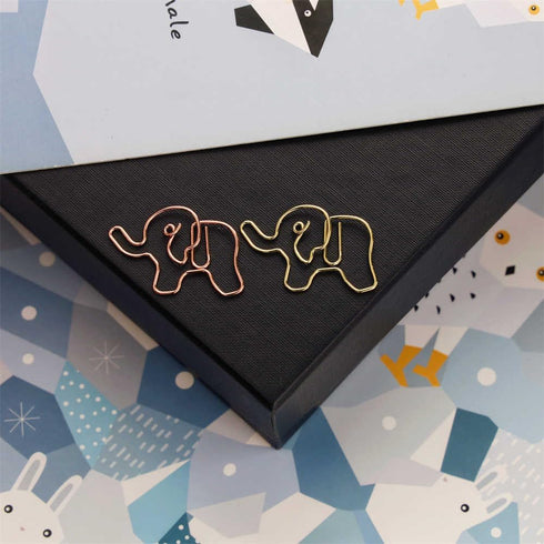OWLFAVO 30pcs Elephant Shape Paper Clips, Clear Box, Rose Gold and Yellow Gold, Cute Office Supplies