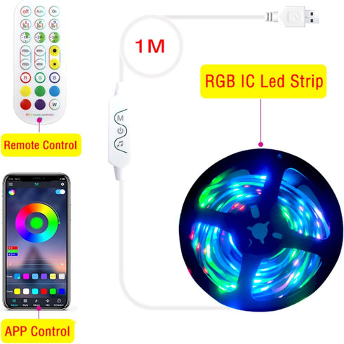 WS2812B RGB LED Smart LED Lights 9.8FT 30Pixels/m with Bluetooth APP Remote Control Music Sync, USB 5V for Home Room TV