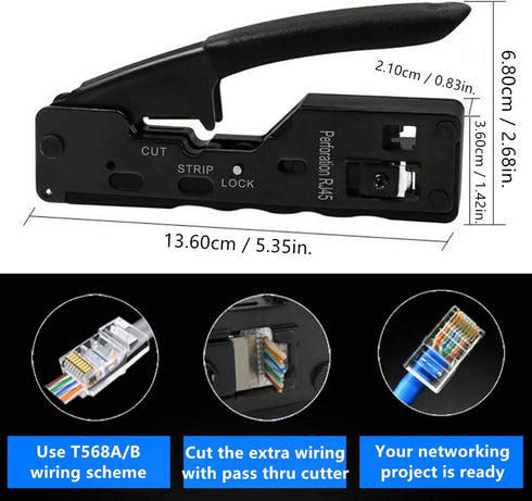 Yankok Pass Through Crimper for RJ45 Pass-thru and RJ45 RJ12 RJ11 8P 6P Regular Network Connectors
