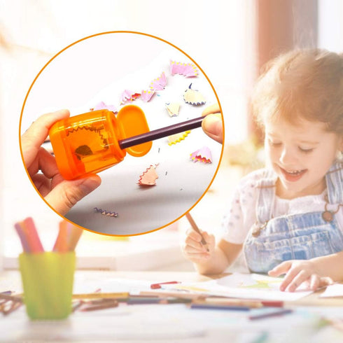 Manual 4PCS Colorful Compact Dual Holes Pencil Sharpeners with Lid, Portable for School Office