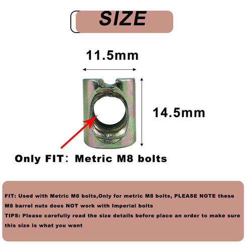 SUUJI 10 M8x11.5mmx14.5mm M8-1.25 PCS Metric Barrel Nuts,for Metric Bolts Cross Dowels Slotted Nuts Baby Bed Crib