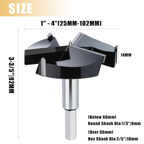 60mm Forstner Drill Bit 2-3/8" Triple Flute Tungsten Carbide Tipped for Woodworking Hinge Cutter Tool Kits
