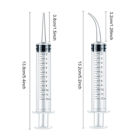 Nuanchu 8 Pieces Dental Syringe Irrigation, 12 ml with Curved Tip & Straight Tip, Disposable Mouthwash Cleaner for Oral