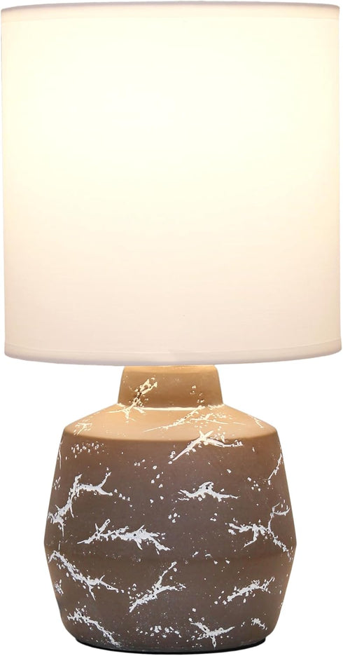 LT1171-TAU 13.78" Simple Designs Chic Glow Marble Inspired Ceramic Table Lamp with Fabric Shade, for Bedroom, Office