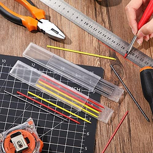 Hiboom 2 Pack Solid Carpenter Pencil with 14 Refill, Long Nosed Deep Hole Mechanical Pencil Marker with Built-in