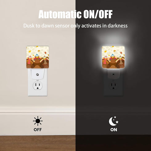 Thanksgiving Holiday Turkey Night Light Plug in Wall Lamp Smart Dusk to Dawn Sensor for Home Decorative, Kids Room