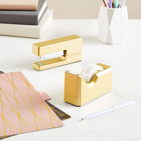 Paper Junkie 2 Piece Matte Gold Stapler and Tape Dispenser Set for Home Office Decor, Classroom Supplies, Desk Accessories for Dorm Room, Students, Teachers, Office Organization by Paper Junkie