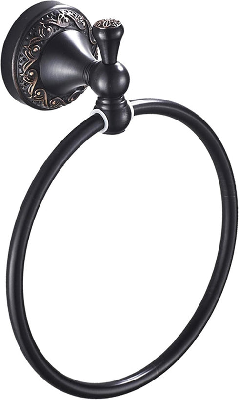 Oil Rubble Bronze Brass Bath Towel Ring, Wall Mounted Black Bathroom Hardware Accessories with Pattern Carving Design