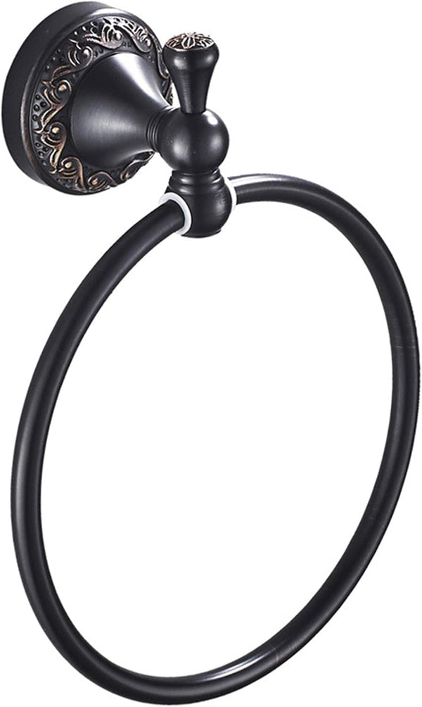 Oil Rubble Bronze Brass Bath Towel Ring, Wall Mounted Black Bathroom Hardware Accessories with Pattern Carving Design