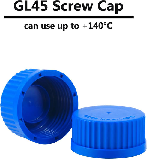 1000ml Graduated Glass Round Media Storage Bottle, Blue GL45 Screw Cap, 3.3 Borosilicate Glass