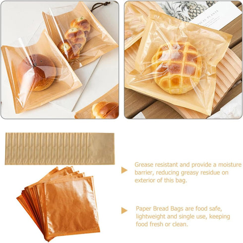 NUSITOU 21x25cm Packaging Kraft Paper Sandwich Bags Oil-resistant Bread Wrapping Bags for Bakery and Homemade Bread