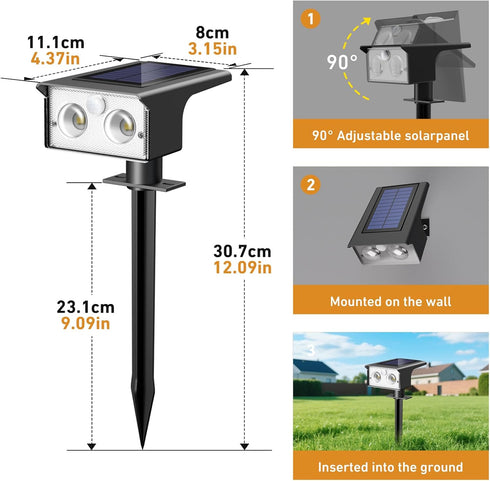 2 Pack/3 2-in-1 btfarm Solar Spot Lights Outdoor Waterproof, Modes Motion Sensor Lights, Solar Powered Spotlights Auto