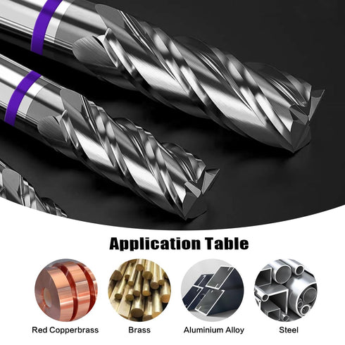 1/2" Carbide Square End Mill 4 Flute - CNC Router Bit for Aluminum, Steel, Brass - 1/2" Shank, 1-1/4" Cut, High