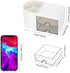 LETURE Desk Organizer Caddy with Drawer, White Office Supplies Holder for Business Cards, Pens, and Stationery