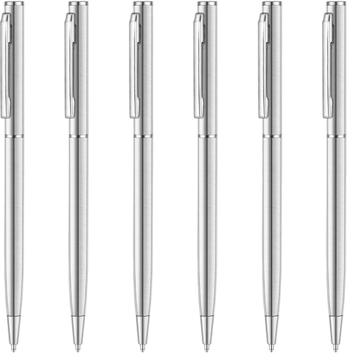 Unibene 6 Pack Slim Stainless Steel Retractable Ballpoint Pens, Medium Point (1 mm) - Black Ink Gift Set
