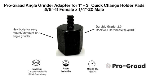 Pro-Graad 5 5/8-11 2 3 5 5/8-11 Piece Angle Grinder Adapter Kit, with & Roll Lock Type R Quick Change Disc Pad Holder