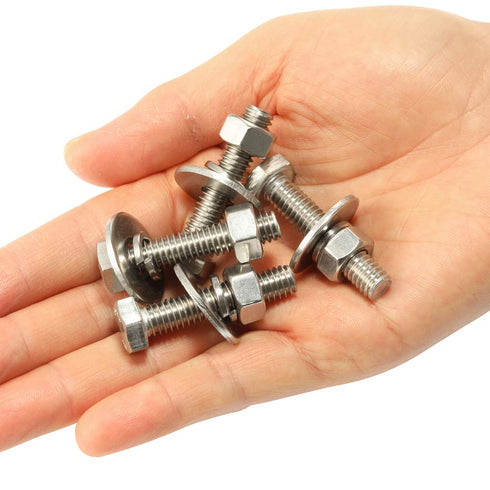 1/4-20 x 1/2" Hex Head Bolts with Hex Nuts & Washers, Fully Threaded Stainless Steel 18-8, 10 Sets