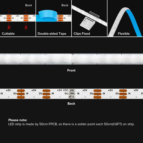 XGB1338(WS2812B) 160LED/m 320IC DC5V 6.5FT 0.19in BTF-LIGHTING FCOB COB IC RGB LED Strip Individual Addressable