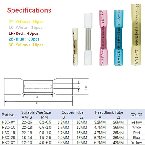 Heat Shrink Wire Connectors - 128PCS Solder Seal Wire Connectors Insulated Waterproof Electrical Butt Splice