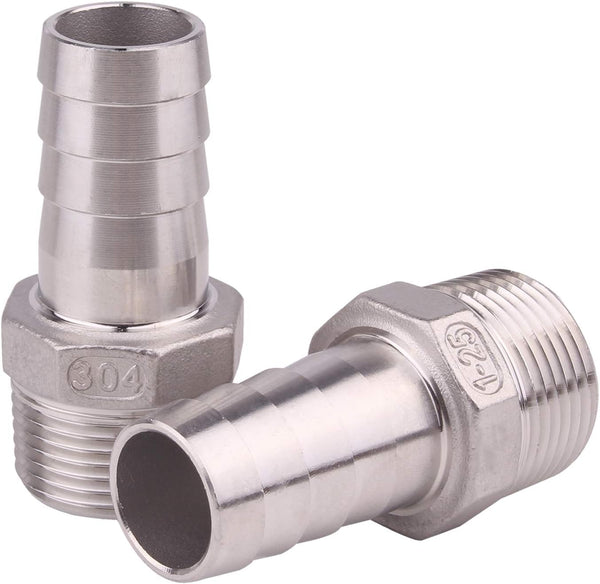 DERNORD Stainless Steel Hose Barb x NPT Male Fitting, 1", Pack of 2