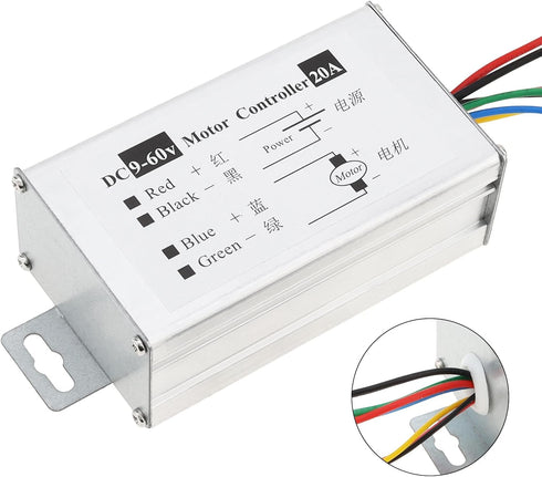 DC Motor Speed Controller Module, 20A 1200W Brush Motor Driver, PWM Monitor Dimmer with Switch and Knob, DC 9V-60V