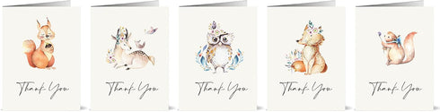 the lazy panda card company 20 Watercolor Animal Thank You Cards by The Lazy Panda