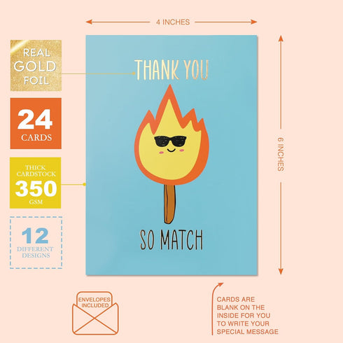 Bargain Paradise 24 PackFunny 4 6 Inch 250 Thank You Cards Big Size x Appreciation Cards and Pun Cards Printed on