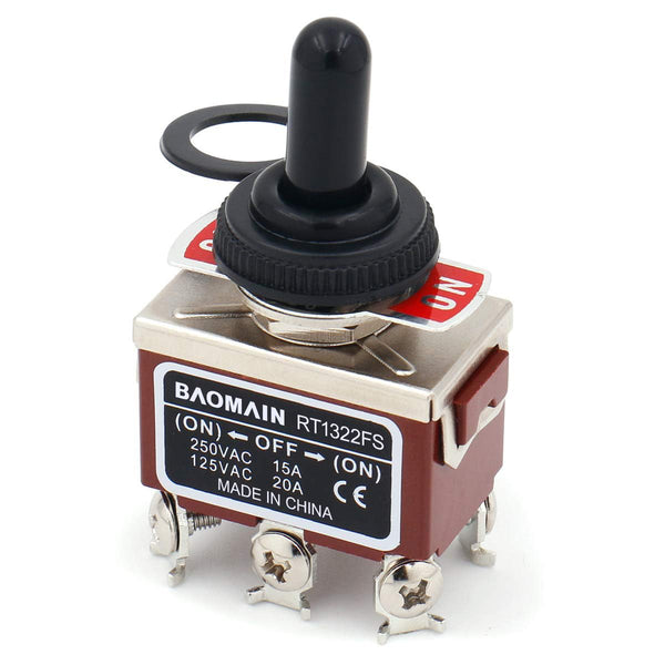Baomain Momentary Toggle Switch DPDT (ON)-Off-(ON) 3 Position with Rainproof Cap, 1 PCS