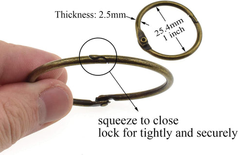 HAO PRO 12 Pack Extra Thick Loose Leaf Binder Rings, 2 Sizes, Bronze Metal Ring, 1" 2" Inside Width for Cards, Documents