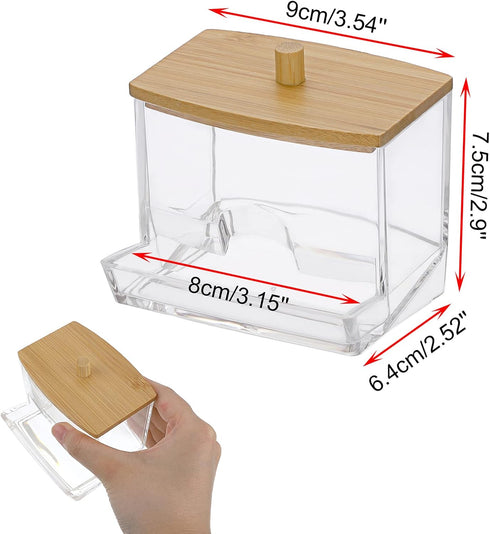 BTSKY Clear Paper Clip Holder with Bamboo Lid, Thick Acrylic Organizer for Office Supply Accessory Storage