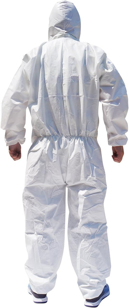 30203 Microporous Disposable Coveralls Protective Breathable Hooded Suit with Elastic Cuffs, Ankles and Waist,Zip Front Opening, Serged Seams for Spray Paint Chemical Industrial(X-Large,White)