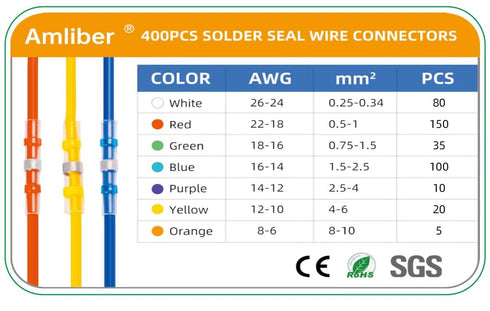 400PCS Solder Seal Wire Connectors, Heat Shrink Butt Connectors Solderstick Solder Stick Waterproof Wire Electrical Connector Kit for Marine Automotive Boat Truck Wire Joint (26-6 Gauge)