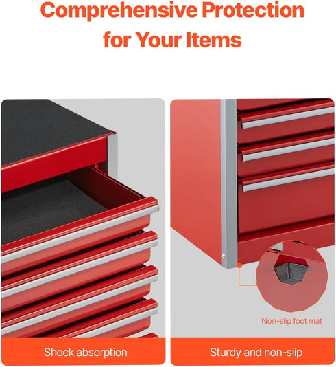 8.6-inch, 5 VEVOR Metal Tool Box, Portable Metal Tool Box with Drawers, Small Tool Chest with EVA Liners and PP Feet