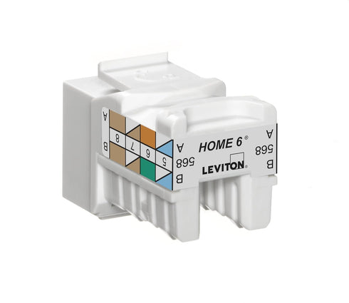 6 T568A/B 61HOM-RW6, Leviton Home Snap-In Connector, Wiring, White