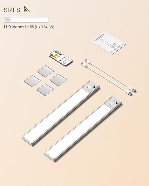 Flysein 12" Closet 3 Dimmable, Counter Under Cabinet Lights Wireless, Motion Sensor Light Indoor with Remote, LED