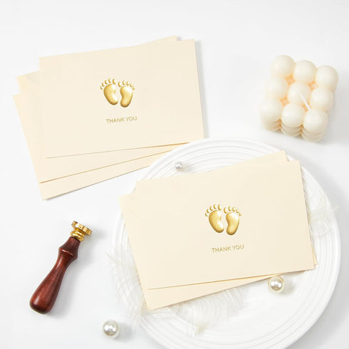 50-Pack 4x6 Inch 300gsm Crisky Embossed Footprint Baby Shower Thank You Cards - Heavy Cardstock with Gold Foil