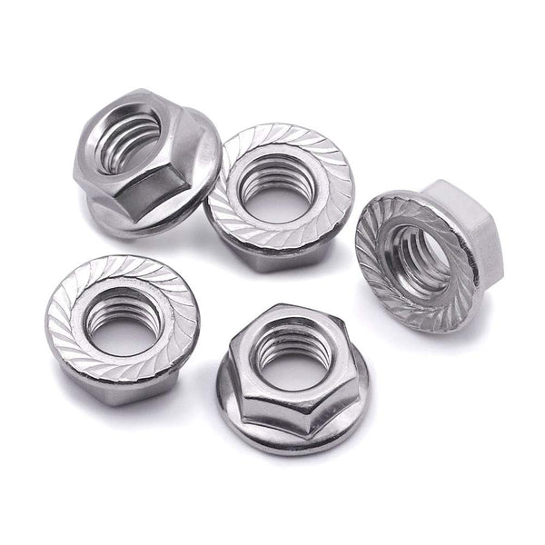 10# 32 Serrated Flange Hex Lock Nuts, 304 Stainless Steel 18-8 Anti-Loose Nuts for Machinery, 50 PCS