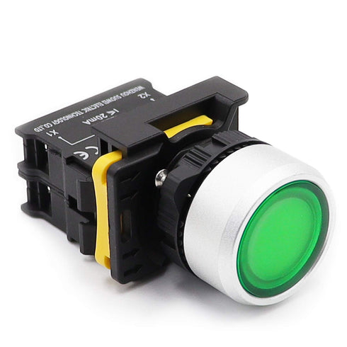 mxuteuk Green LED Light Voltage 110V-220V 22mm 1NO Waterproof IP65 SPST Momentary Push Button Switch