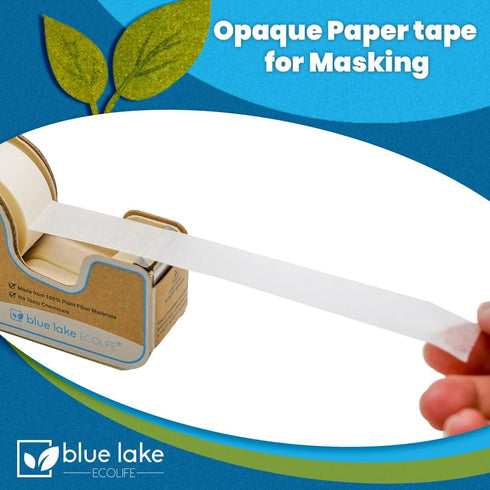 Blue Lake ECOLIFE Plastic Free Masking Tape Dispenser, 4 Rolls 3/4 in x 550 in Paper Tape, Desk for Labeling, Office