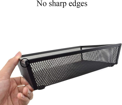 HAHIYO Stackable Mesh Tray Cup, 9 x 6 x 2 inches Sturdy Container for Desk Drawer Organizer (Black)