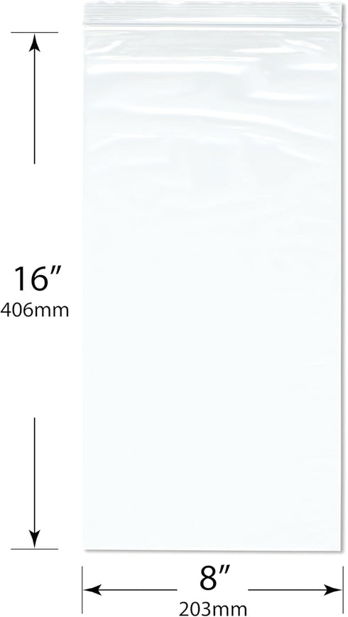 Plymor 8" x 16" (Pack of 200), 2 Mil Zipper Reclosable Plastic Bags