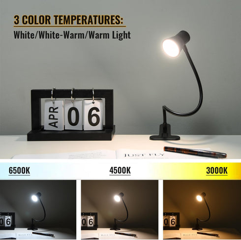 Clip Desk Lamp, USB Reading Light, Flexible Neck Led Clamp Light with 3 Color Temperature Options, 10 Dimmable Brightness Levels for Working, Studying (8W) by CeSunlight