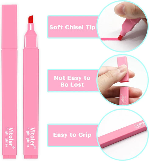 Vitoler Aesthetic Cute Highlighters, 10Pcs Rainbow Color Bible Highlighters, No Bleed with Soft Chisel Tip