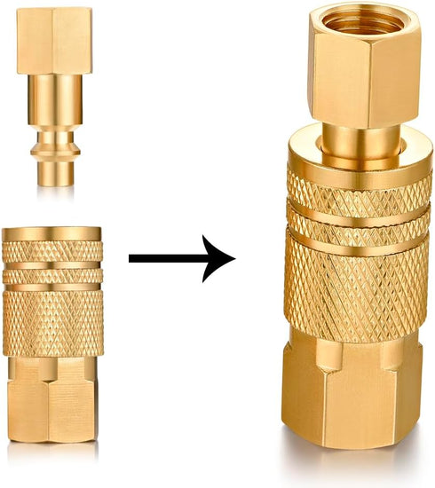 1/4 Inch NPT Brass Female Air Hose Quick Connect Adapter, Industrial Solid Brass Fittings Plug Kit, 10 Piece