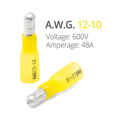 90 PCS Wirefy Heat Shrink Male Bullet Connectors, Electrical Bullet Butt Terminals - Yellow 12-10 AWG